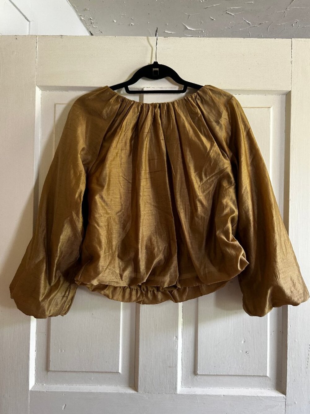 Banana Republic copper silky blouse gathered balloon sleeves sz xs